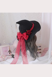 Rose flower big bow halloween witch Lolita Style Hat (LG160)